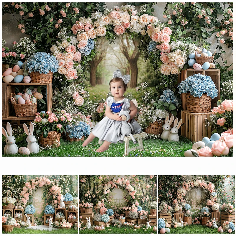 

LS Spring Easter Photography Background Forest Arch Flowers Eggs Kids Birthday Portrait Decor Backdrop Photo Studio