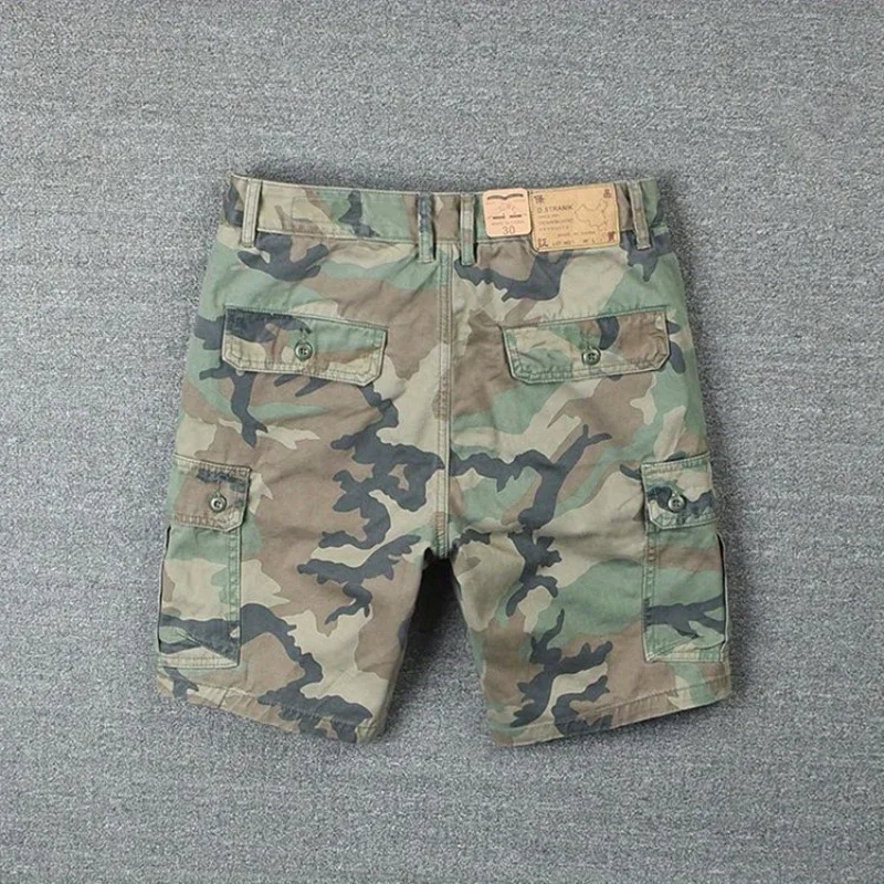 Camouflage Tooling Shorts Men's Pure Cotton Short Pants Trendy Brand Loose Straight Washed Trendy Men's Casual Cargo Short Pants