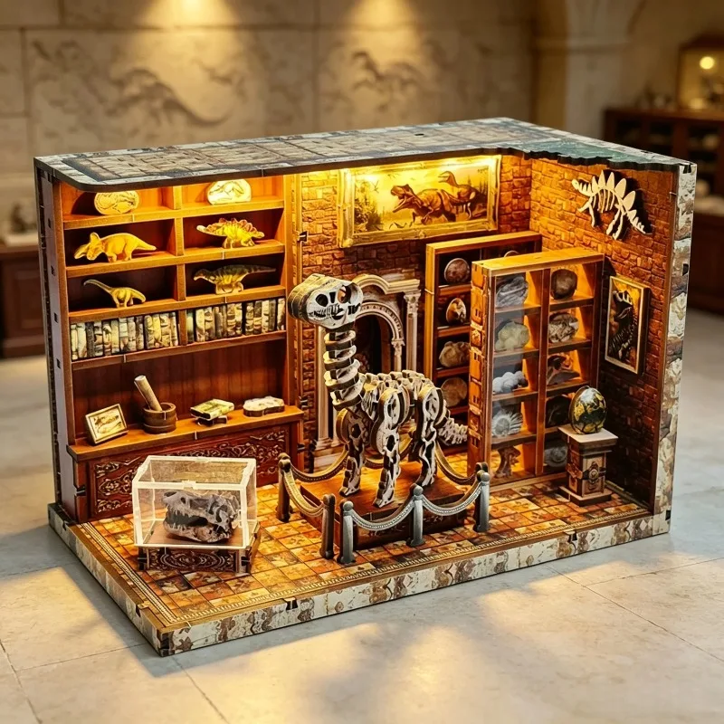 DIY Wooden Dinosaur Collection Museum Cottage Miniature Dollhouse 3D Puzzle Assembly Model Kits for Adults Gifts Home Decor