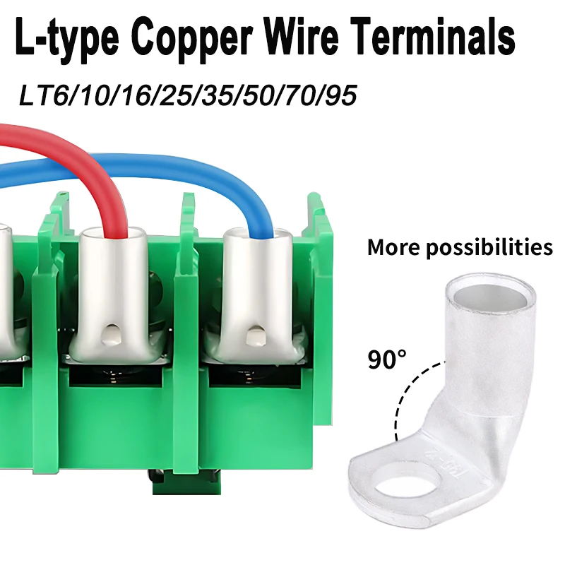 1/5/10Pcs Wire Terminal L-type Right Angle 90 Degree Bend Nose M6 - M95 Tinned Copper Crimp Terminal Connector Cable Lugs