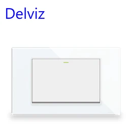 Delviz 16A Wall Light Switch,120mm*72mm White / Black Tempered crystal glass panel,AC 110V~250V, 1 Gang 2 Way Push Button Switch
