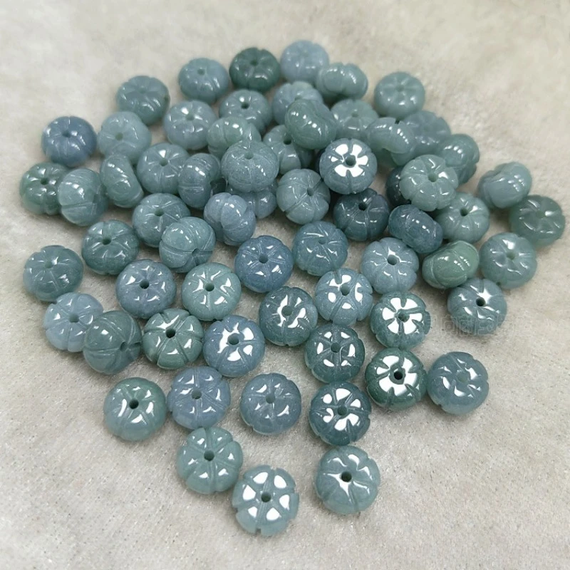 

10pcs DIY Natural Burmese Blue Water Jadeite Pumpkin 10mm Beads Accessories Fashion Jewelry Gemstone Stone Amulet Luxury Gifts