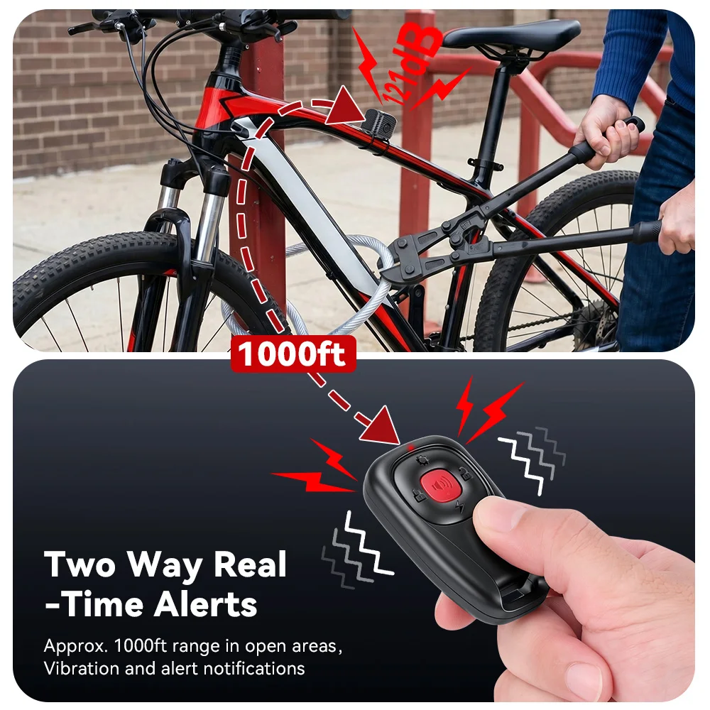 Extractme Two Way Alarm Motorcycle Bicycle Vibration Alarm Security System 121dB Wireless Remote Control 305 Meters Waterproof