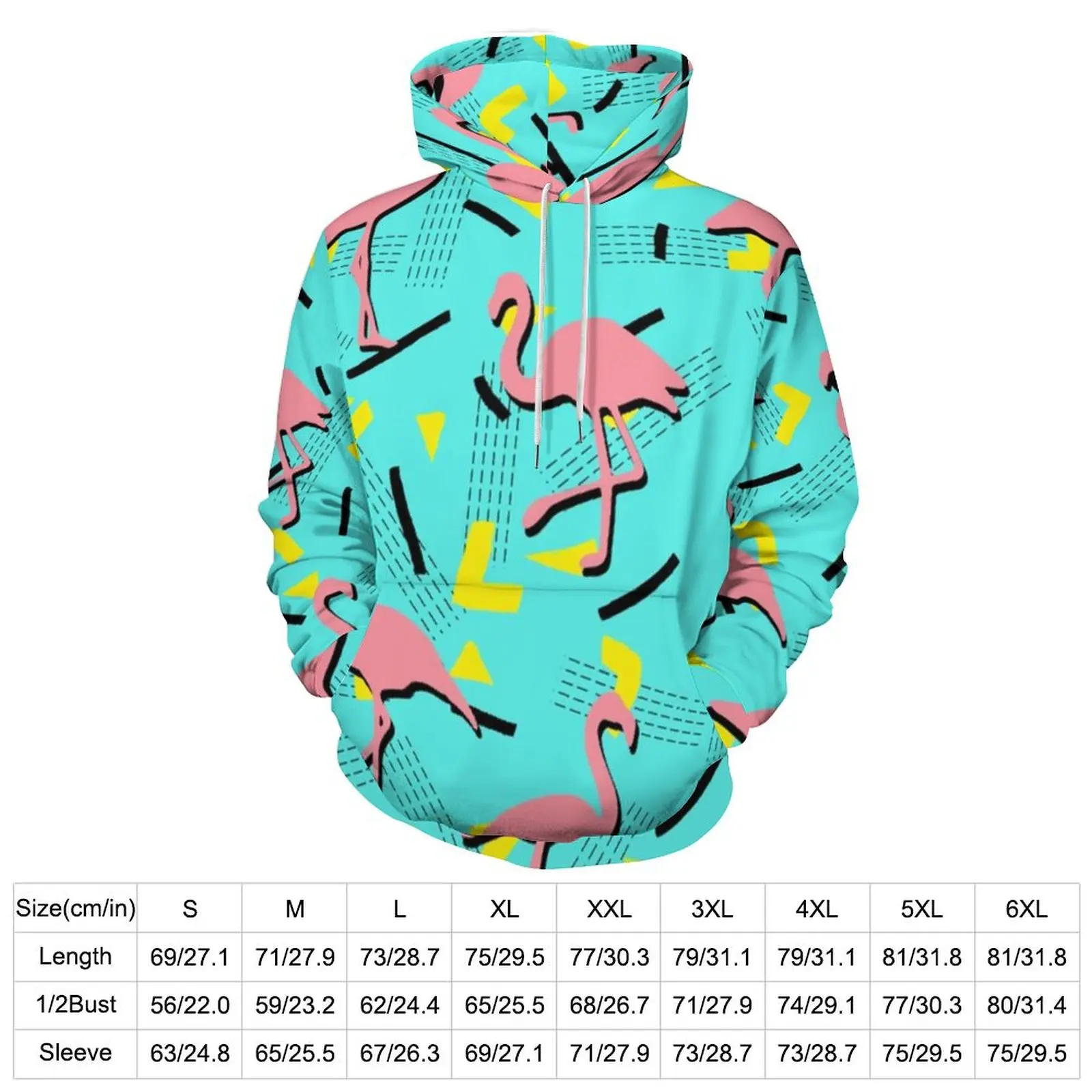 Retro Memphis Hoodies Pink Flamingo Print Street Style Casual Pullover Hoodie Long Sleeve Cute Custom Hooded Sweatshirts Gift