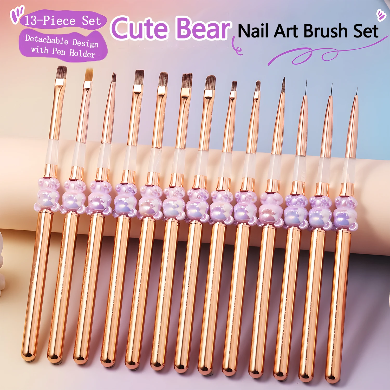 

Fine Line Nail Art Brush, Cute Bear Handle for UV Gel Gradient & 3D Painting, Must-Have Salon Manicure Tool