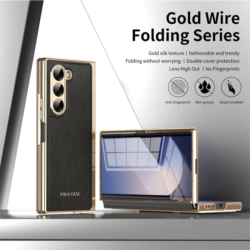 For Samsung Galaxy Z Fold 6 4 5 3 5G Case Ultra-Thin Leather Pattern All Inclusive Folding Screen Glass Film for Galaxy Z Fold6 - Image 2