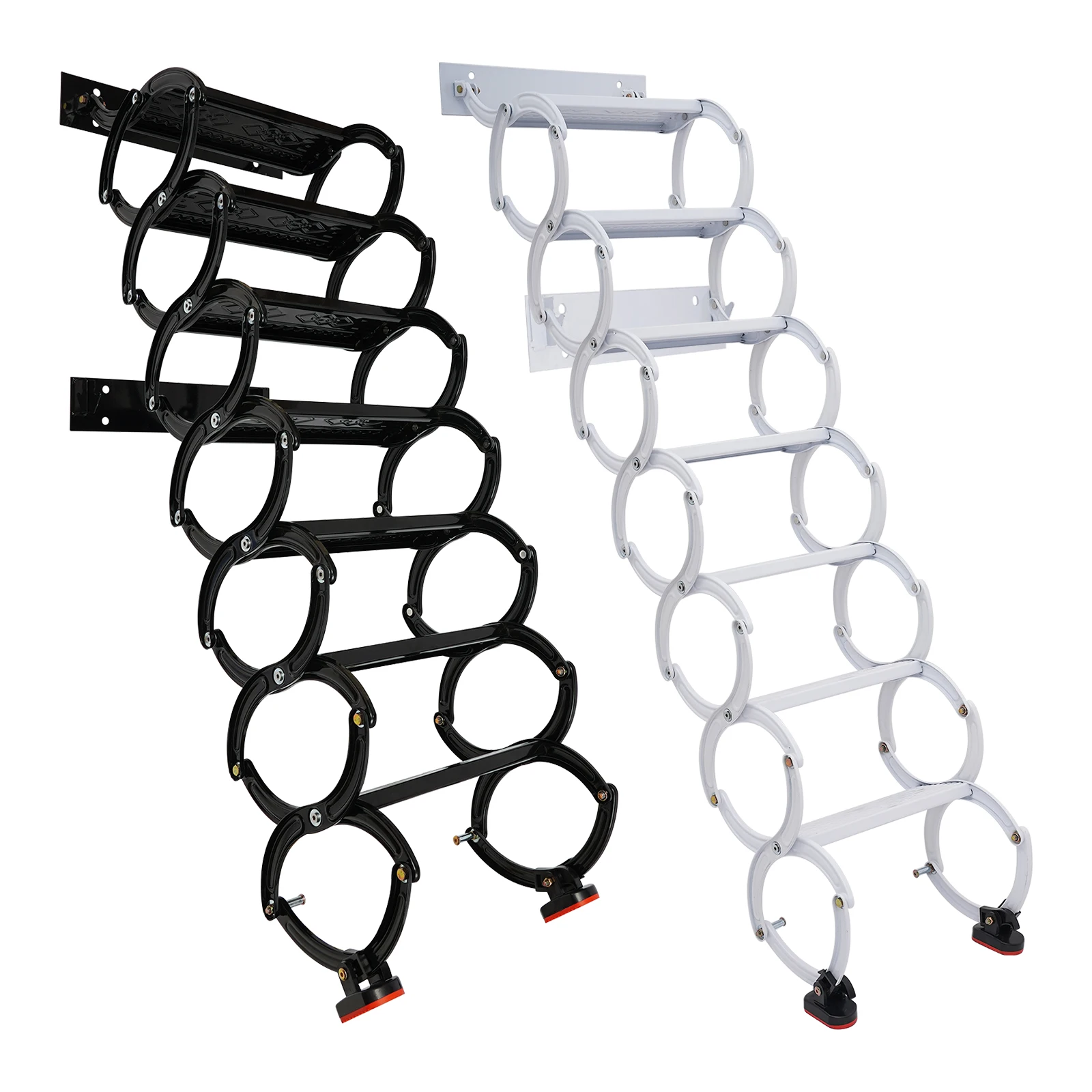 Wall Mounted Attic Ladder, Pull Down Telescoping Step Ladder, 7 Steps Wall Mounted Retractable Ladder Black/White 300kg