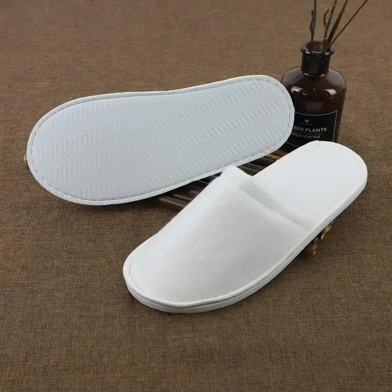 10 Pairs Disposable Slippers For Hotels 28x11cm Home Stay Room Supplies White Toe-covered Anti-slip Brushed Slippers