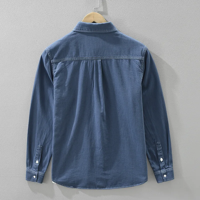 Camisas vaqueras Retro japonesas para hombre, nueva camisa vaquera para primavera y otoño, Top vaquero de algodón puro, camisa con cuello cuadrado, ropa de moda juvenil