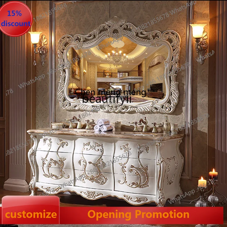 

S7486 ss New European Style Antique Bathroom Cabinet Combination Oak Wash Basin Double Pots Washbasin Floor Bathroom Cabinet Hig