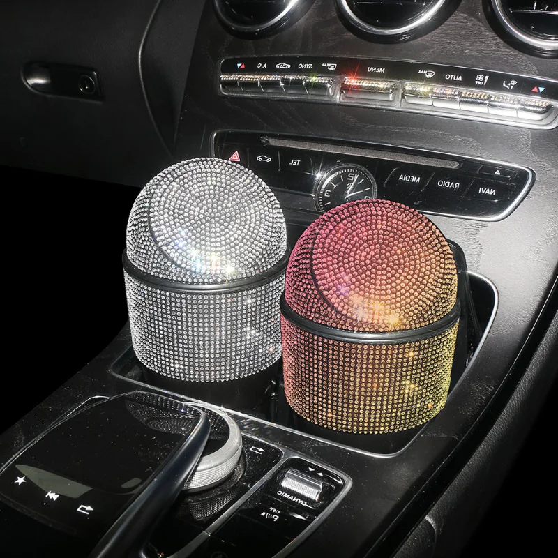 Luxury Diamond Car Trash Can Mini Auto Garbage Can Bling Rubbish Bins Holder Car Accessories for Auto Press-Top Waste Storage