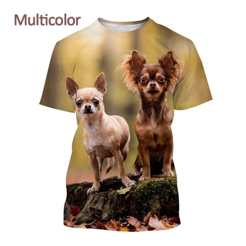 Men 3D Print Polyester Fiber Short Sleeve T Shirt Smiling Chihuahua Dog Relaxing Portrait Graphic Animal Tee