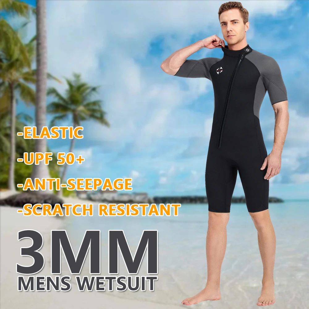 

3MM Neoprene Men's Short Sleeve Wetsuit Front Pull Thickened Warm Chain Outdoor Snorkelling Surfing Swimming Suit