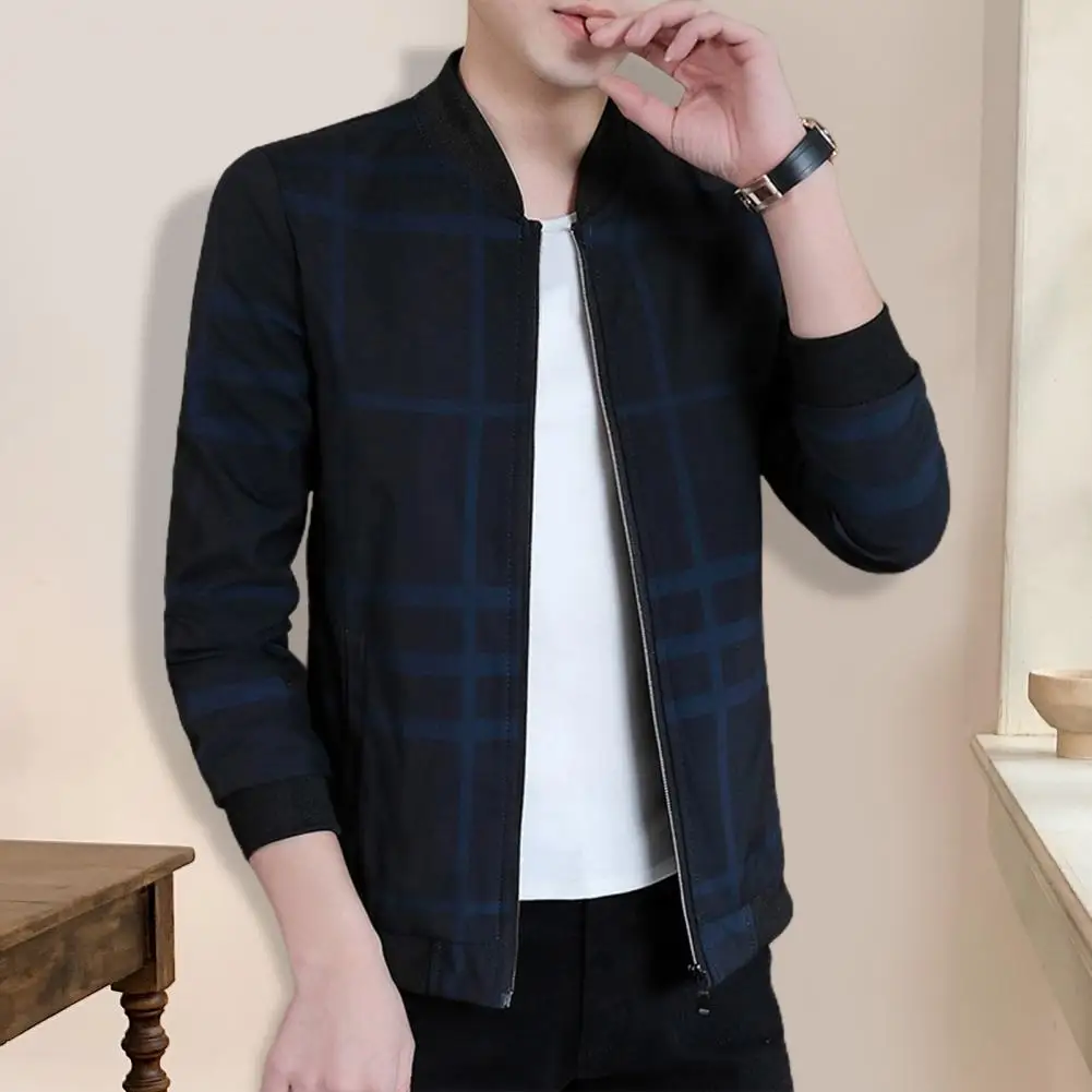 

Popular Baseball Coat Long Sleeves Korean Style Men Jacket Washable Ribbed Cuff Jacket