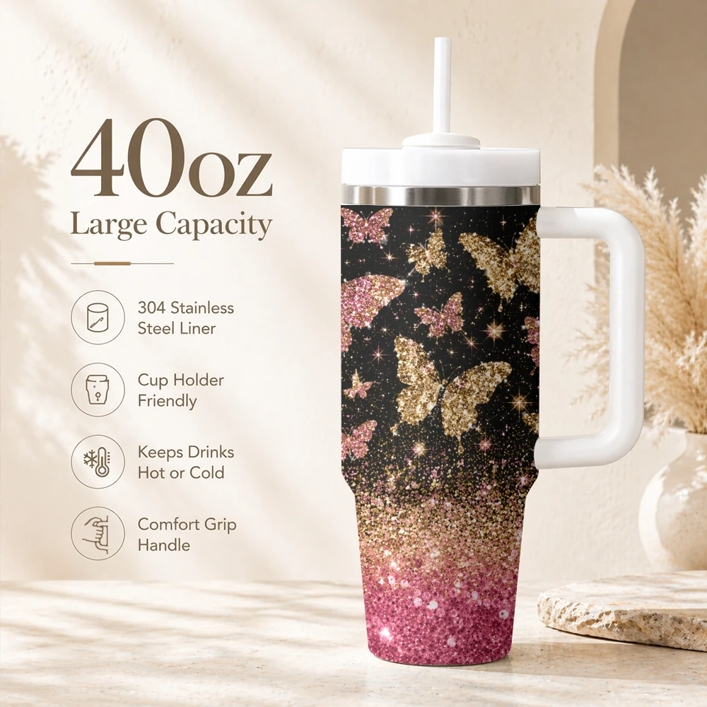 Glamorous Animal Print Vacuum Flasks 40oz Portable Stainless Steel Tumbler with Handle Straw Double Wall Insulated Leakproof Mug