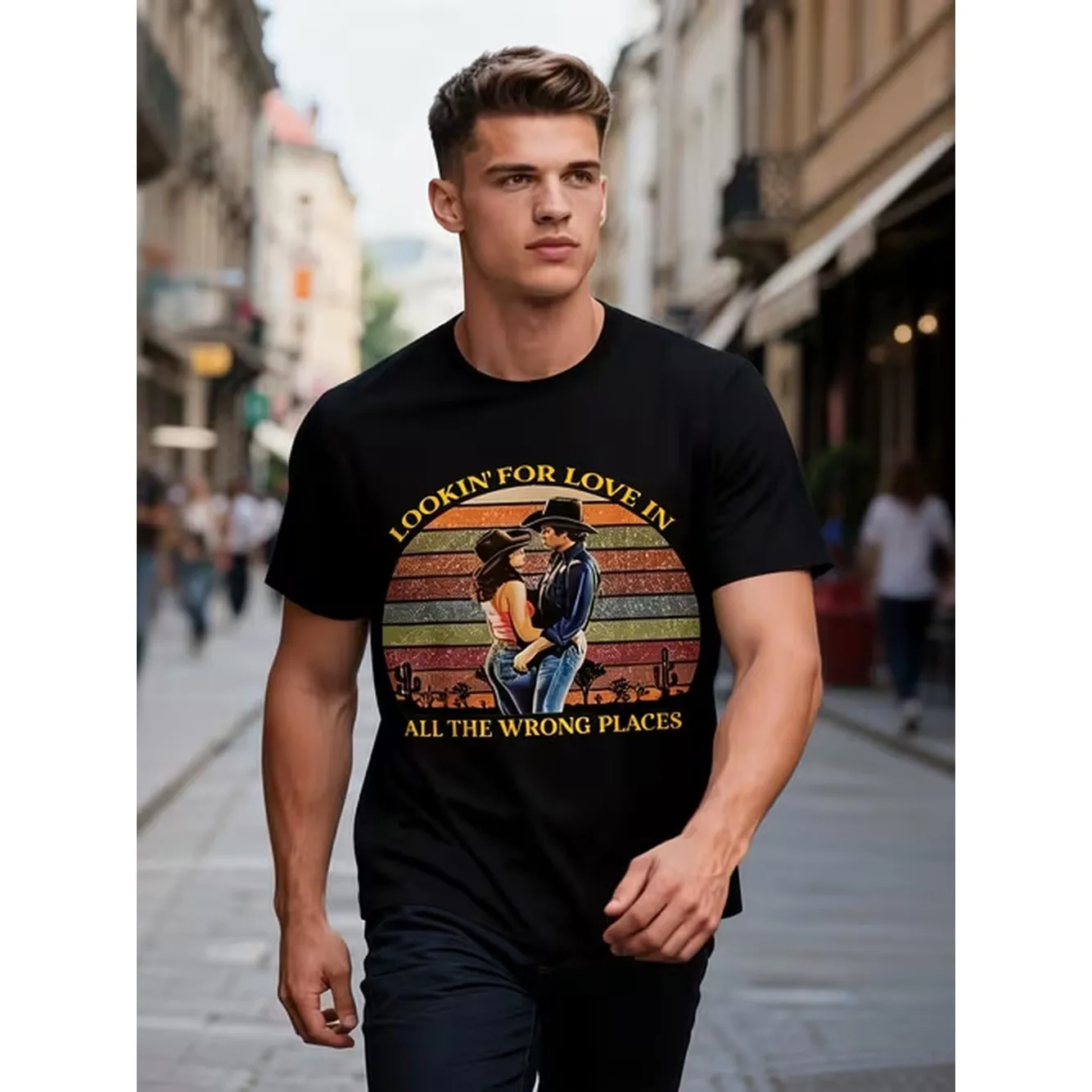 S Vintage Western Country Music T Shirt 70S 80S Retro Cowgirl Print With For All The Places Song Lyrics Soft Black Cotton Tee For Casual Wear Concerts Durable Festival Outfits