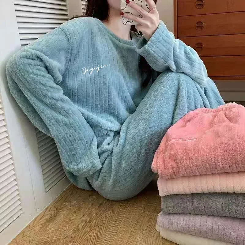 Pyjamas Winter Women\'s Clothing Suits Thick Padded Korea Home Loose Cozy Simple Affordable Soft Elegant High-quality Casual Warm