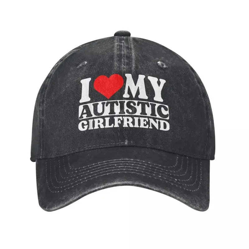 Moda I Heart Love My Autistic Girlfriend Czapka z daszkiem Mężczyźni Kobiety Distressed Washed Nakrycia głowy GF Girlfriend Gift Outdoor Hat