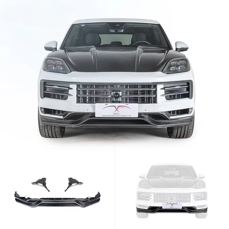 Car Modification Carbon Fiber Front Bumper Lip Front Spoiler Suitable for Porsche Cayenne 9Y0.2 Low-end TKT Body Kit Upgrade