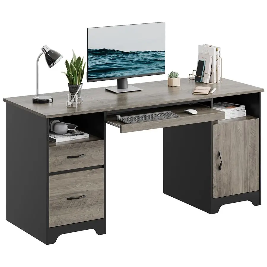 

Письменный стол Executive Desk 59 с 2 ящиками, компьютерный стол с тумбой для хранения, промышленный деревянный стол с ящиком для документов, выдвижной столик для клавиатуры и т.д.