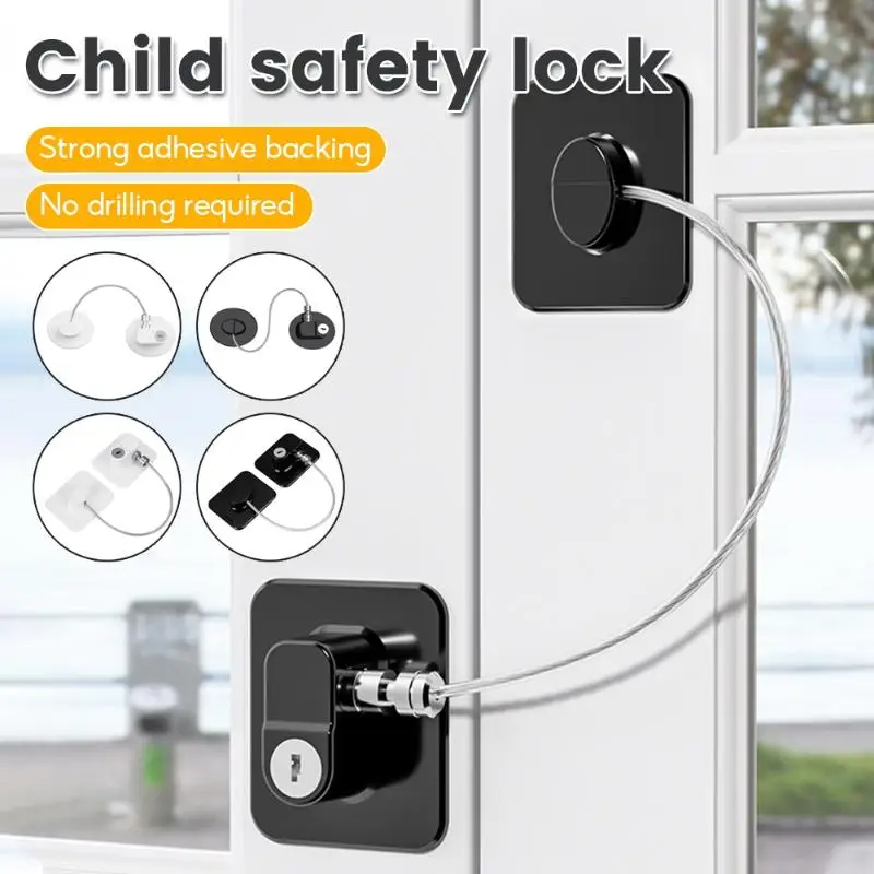 Steel Cable Refrigerator Cabinet Lock No Drill Adhesive Childproof Drawer Closet Anti-Open Safety Lock