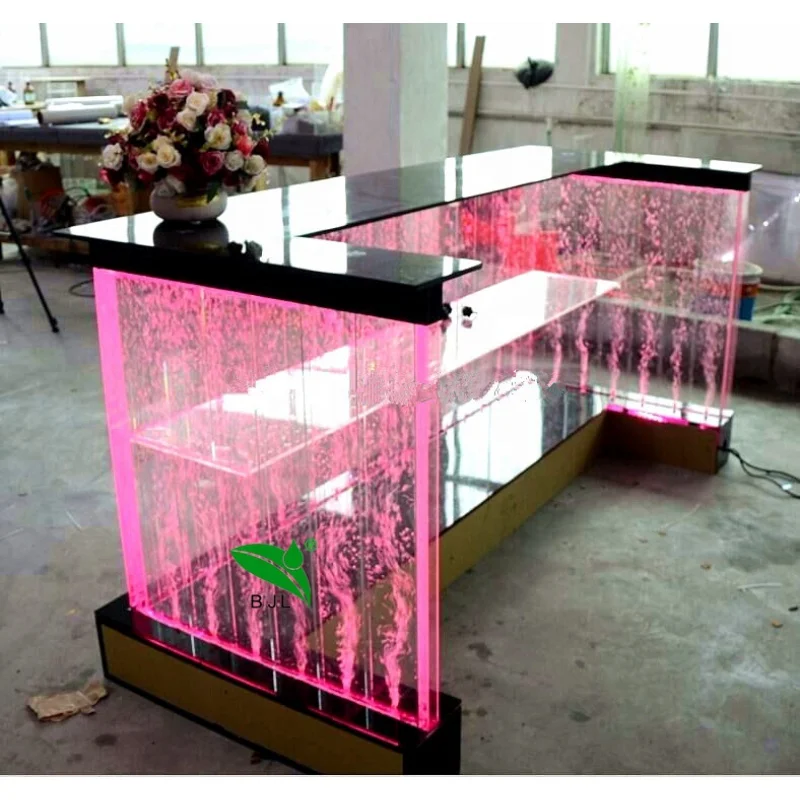 custom，Led water bubble bar table /  counter with shelf nightclub furniture for sale