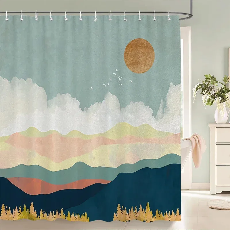 

JHB231pc Art Japanese pattern shower curtain waterproof printed polyester fabric bathroom partition curtain，home decorative 9Kj(