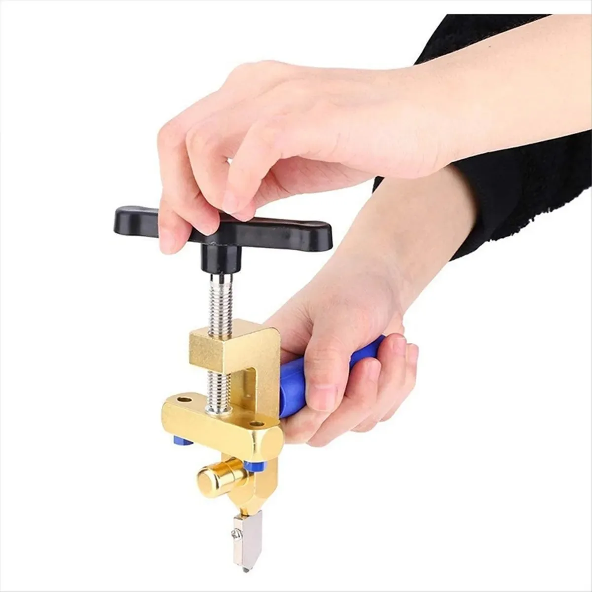2-in-1 Manual Glass & Ceramic Tile Cutter - Precision Diamond Blade with Ergonomic Grip, Safety Lock & 2 Spare Blades, 4 Tips
