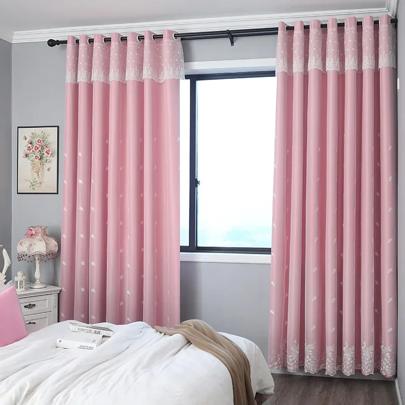 1 Panel 132cm Width Modern Minimalism Double Layer Curtain with Valance for Living Room Bedroom Embroidered Curtain