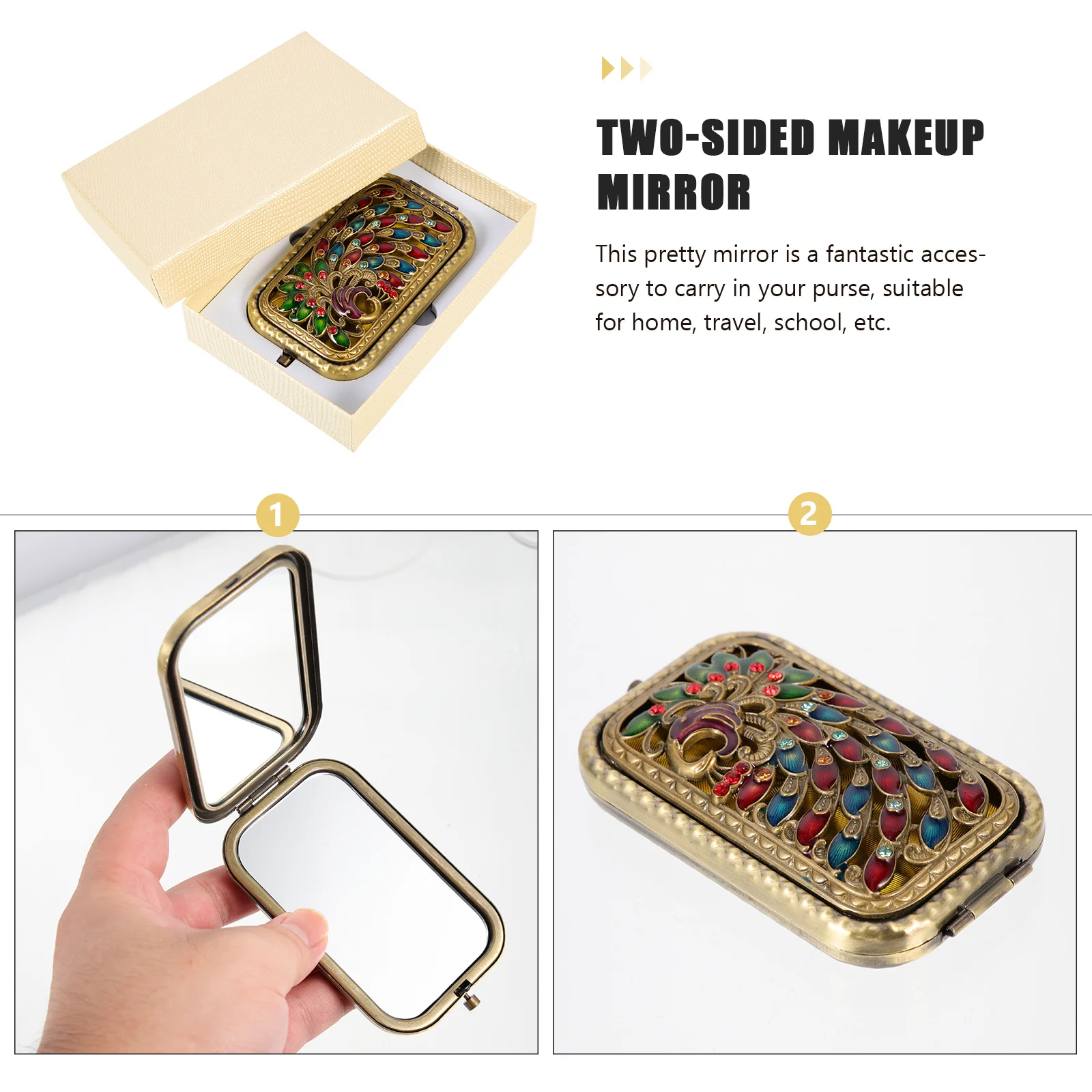 Vintage Metal Dual-Sided Compact Folding Makeup Mirror Small Portable Mirror for Women Portable Mirrors