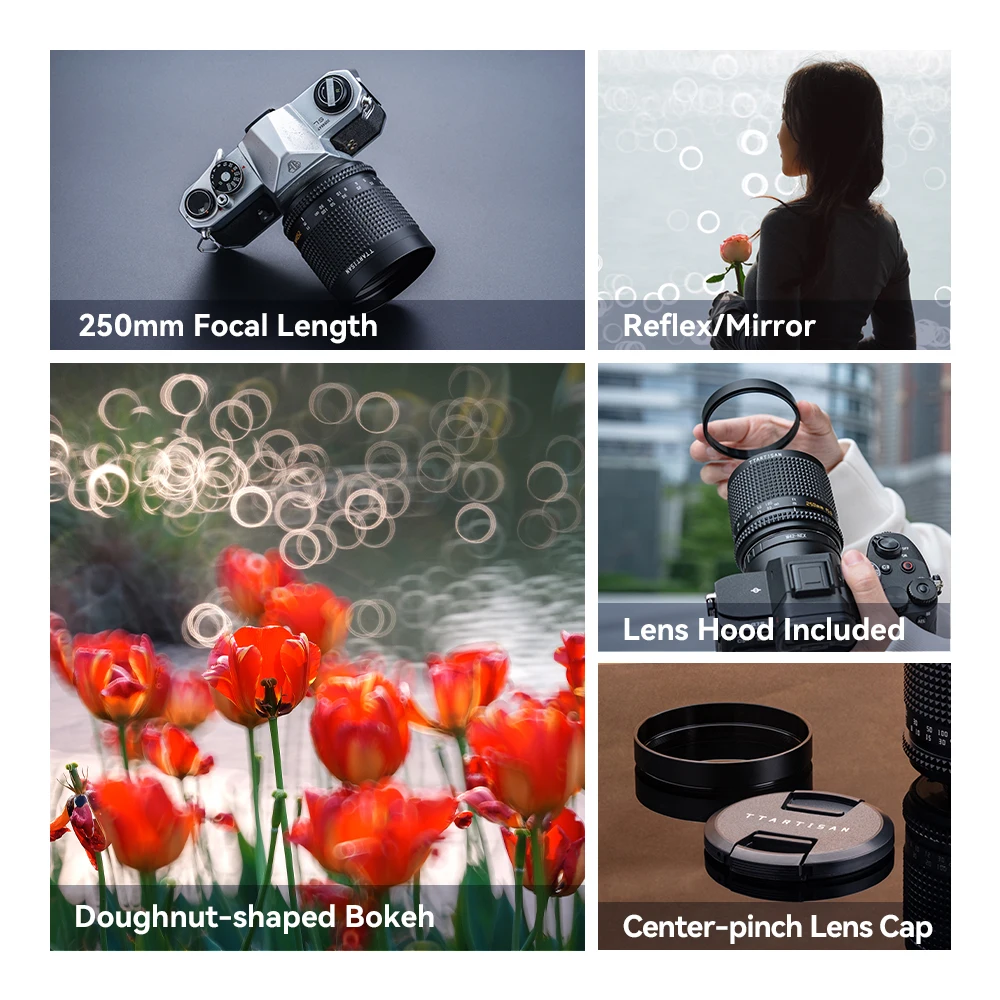 عدسة تركيز يدوية بإطار كامل TTAartisan 250 مم F5.6 Reflex M42 مع دونات خوخه للكاميرا بدون مرآة M42 Mount