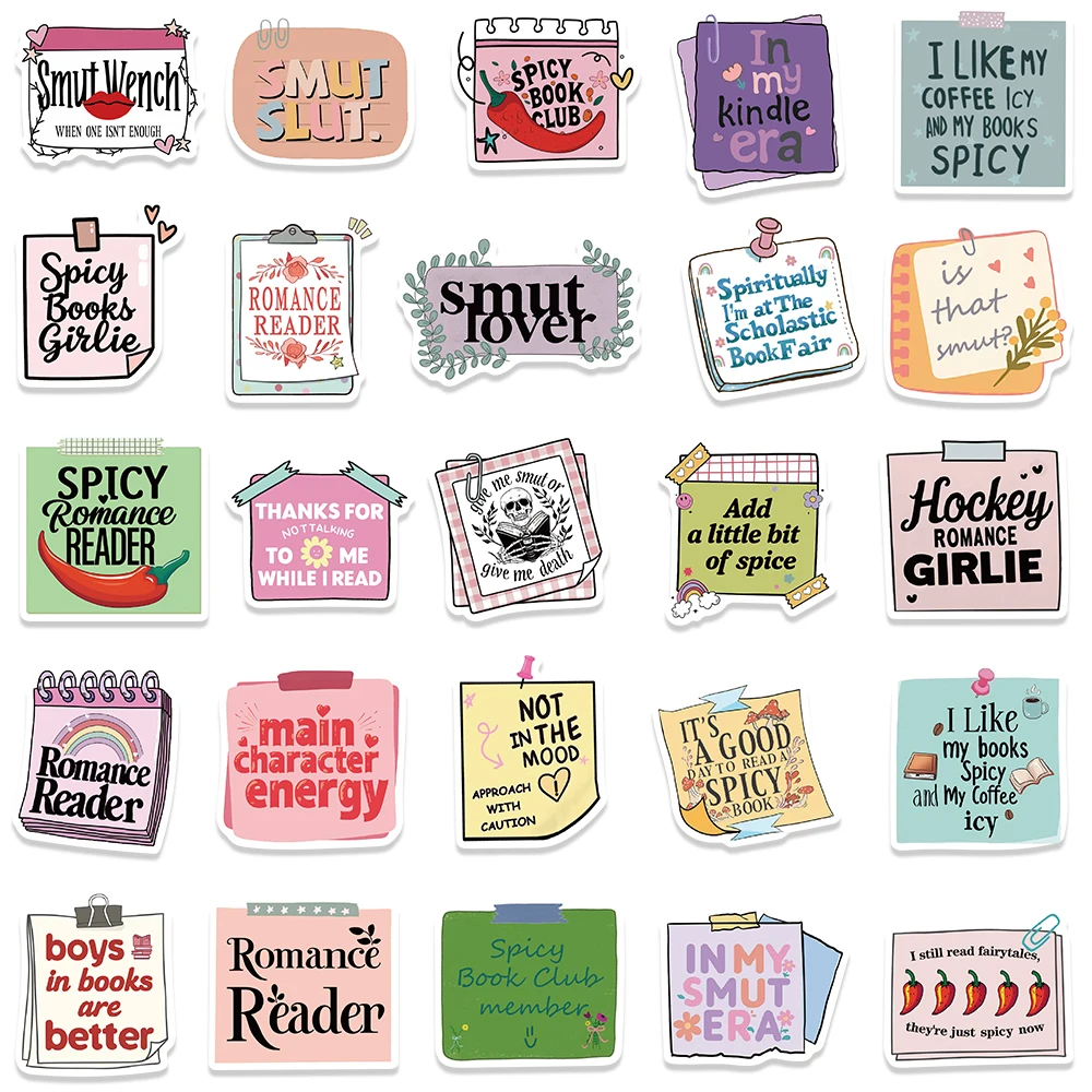 50pcs Funny Cartoon Reading Book Note Stickers Bookish Sticker For Luggage Laptop Guitar Phone Waterproof Vinyl Decals