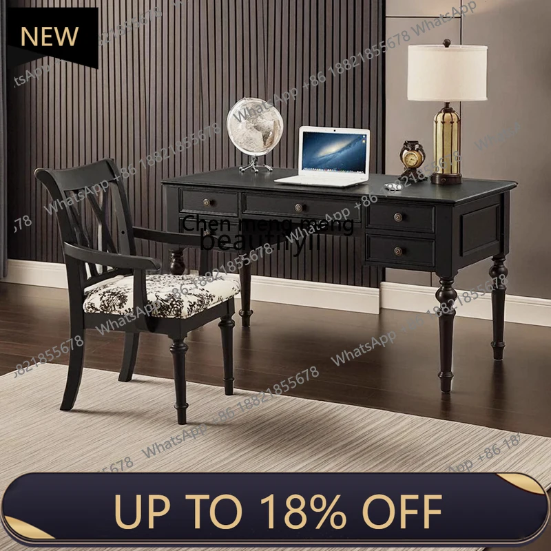 

P178 Medieval style solid wood desk boss desk home study French retro computer writing desk