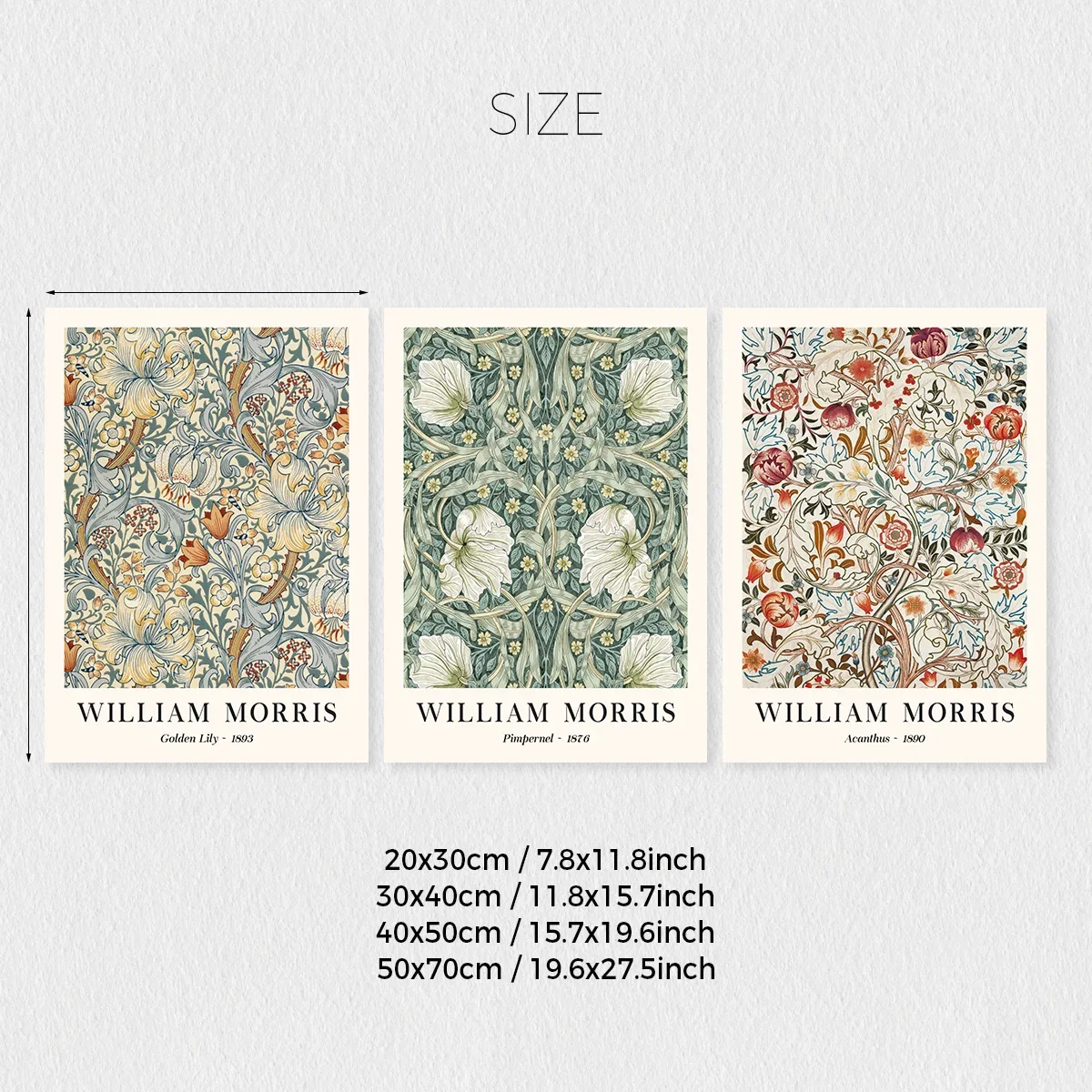 3pcs/Set frameless  Vintage Botanical Floral William Morris Wall Art Prints, William Morris Museum Exhibition Art Canvas Posters