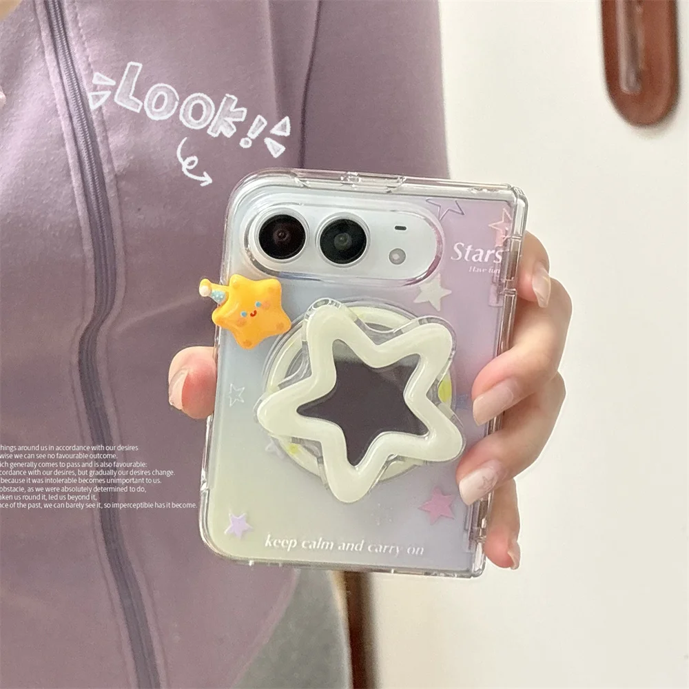 Luxury Korea Ins Gradation 3D Stars Magnetic Phone Case with 360° Rotatable Bracket For iPhone Duo Shockproof Protective Cover