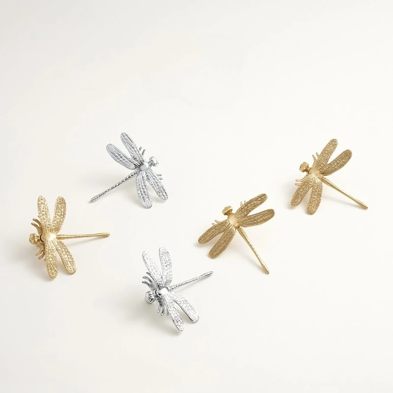 Gold Dragonfly Door Handle Light Luxury French Style Home Cabinet Drawer Pulls Creative Brass Wardrobe Accessories