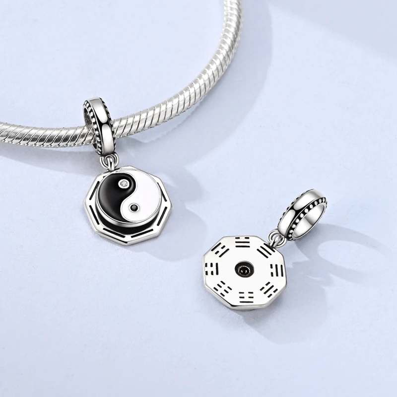 925 Sterling Silver Charms Bead Zircon Tai Chi and Bagua Rotating Dangle Fit Original Bracelet DIY Women Jewelry Gift