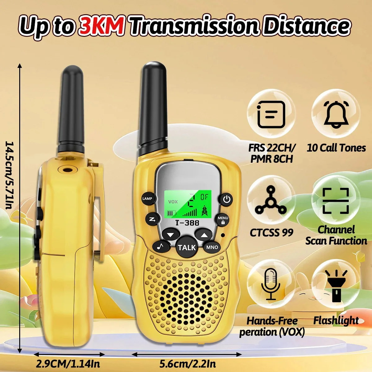 T388 Walkie Talkies for Kids 2 Pack, 0.5W UHF 22CH Handheld Radio with Long Range, Outdoor Adventure Toys Gift for Boys Girls