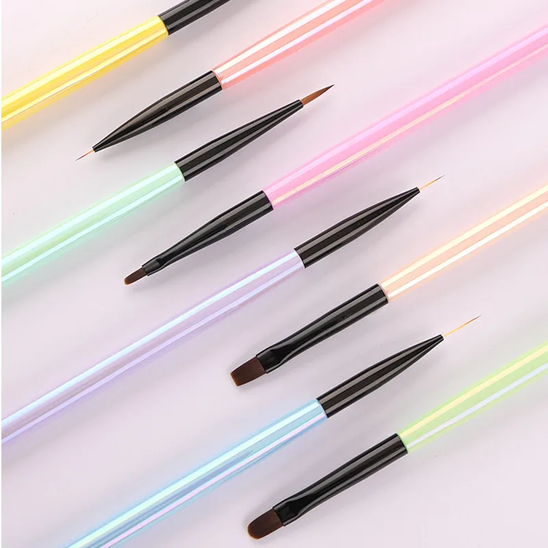 1/8PCS Colorful Nail Brush UV Gel Brush For Nails Liner Brush Petal Flat Oval Universal Ombre Painting Pen For Nail Art Tools