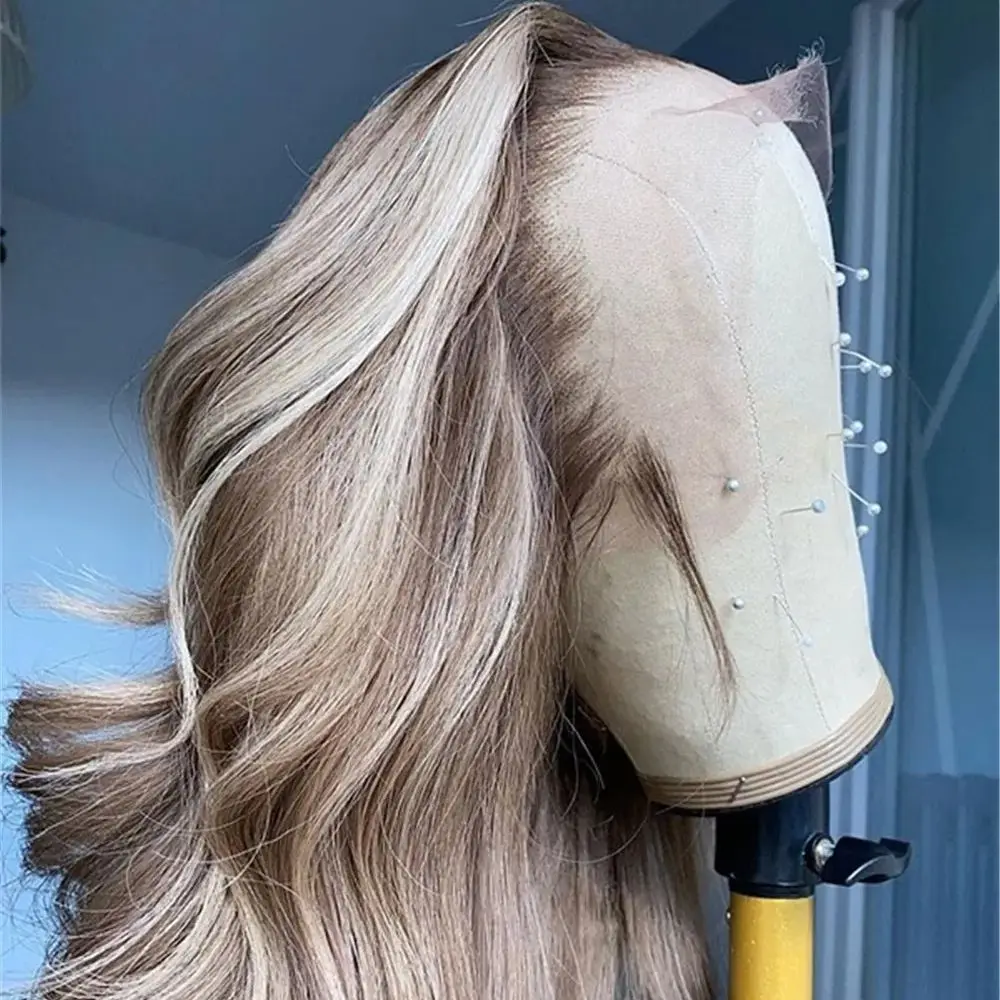 

Синтетический парик Balayage Ombre Blonde с кружевной передней частью, термостойкий, с естественным пробором, длинные волнистые волосы без клея для женщин