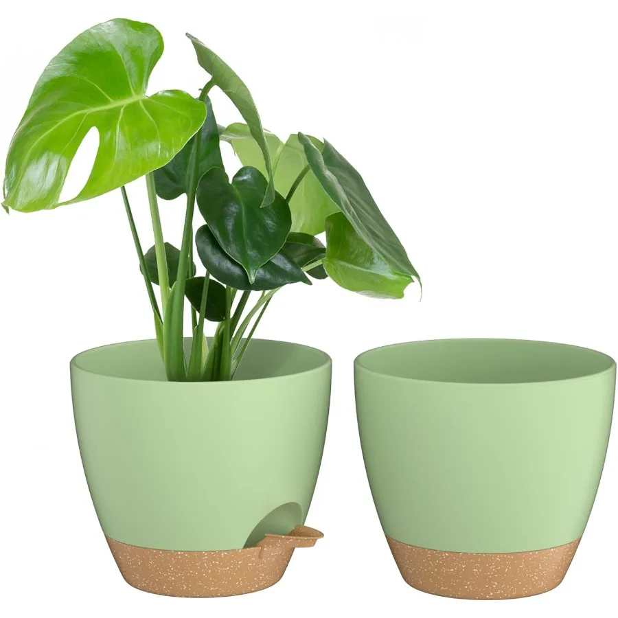 

10 Inch Plant Pots Set of 2 Planters for Indoor Plants Self Watering Pots Flower Pots with Drainage Holes and Saucer for Outdoo