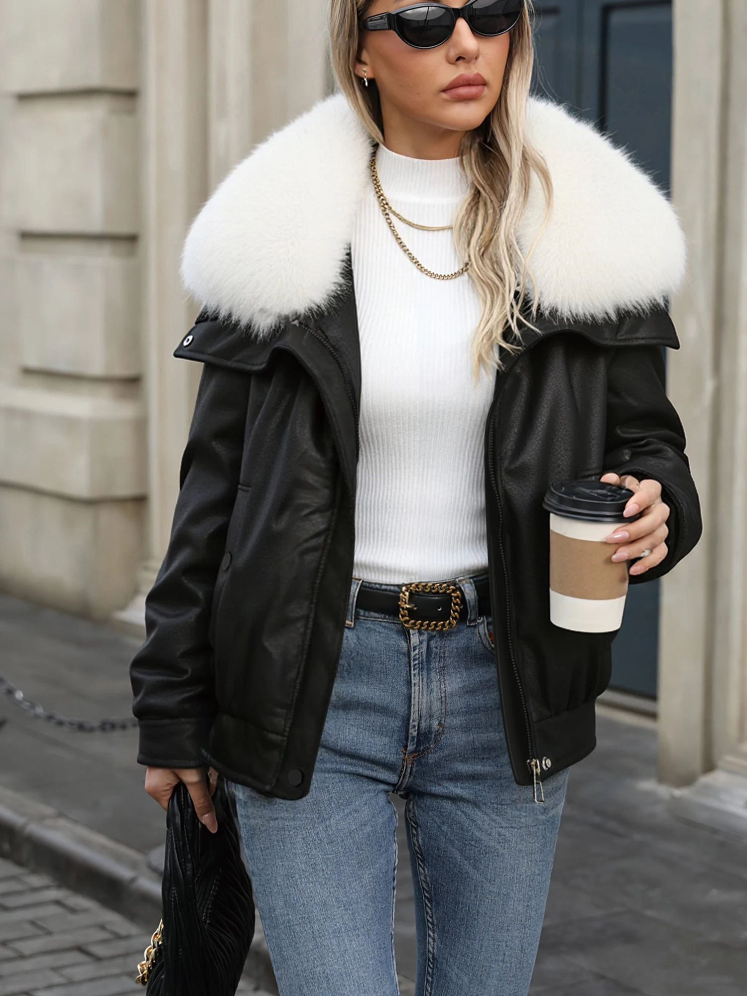 

Женское осенне-зимнее шикарное стеганое пальто с длинным рукавом, толстая повседневная укороченная куртка на молнии с меховым воротником, повседневная одежда