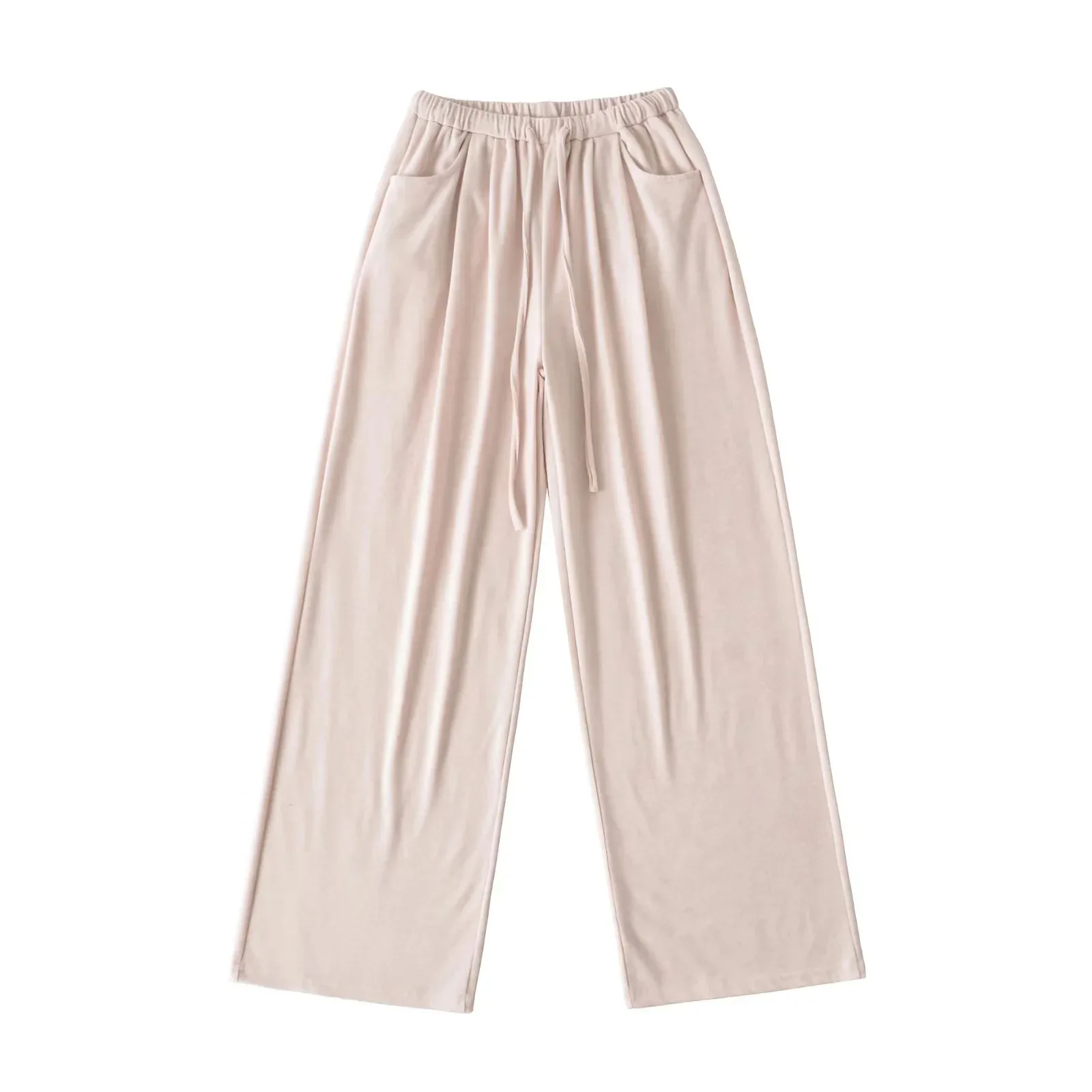 ارتفاع الخصر الرباط مستقيم الساق Sweatpants المرأة فضفاضة تناسب ملابس العمل غير رسمية بنطلون واسعة الساق السراويل طول طويل