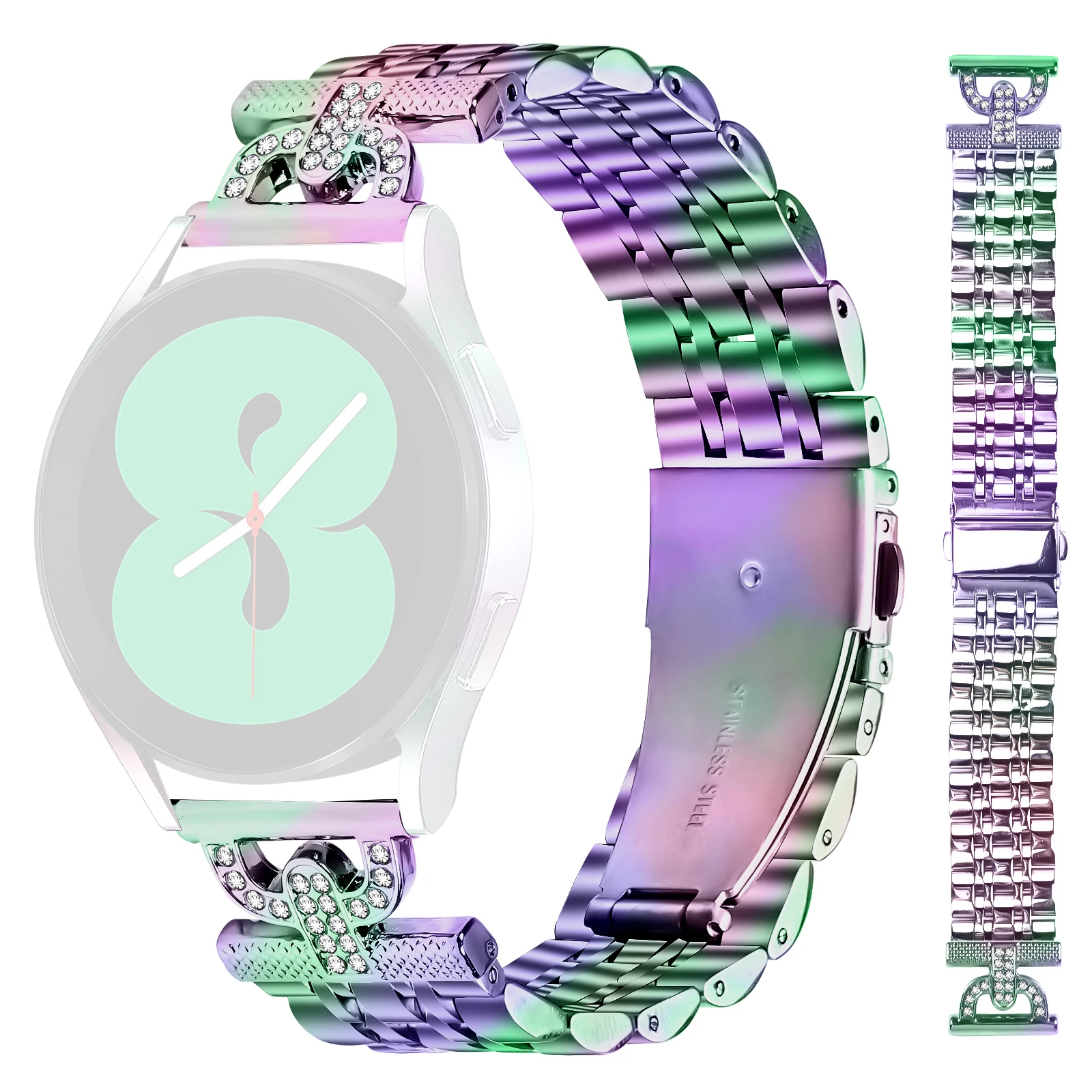 

Watch Band for Garmin D2 Air X10 / vivoactive 5 / Venu Sq 2 7-Bead D-Shape Rhinestones Decor Stainless Steel Colored Watch Strap