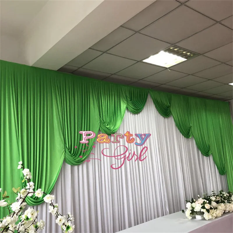 

3x6M White And Green Ice Silk Wedding Backdrop Curtain Stage Background Drape Photo Booth Banquet Event Decoration