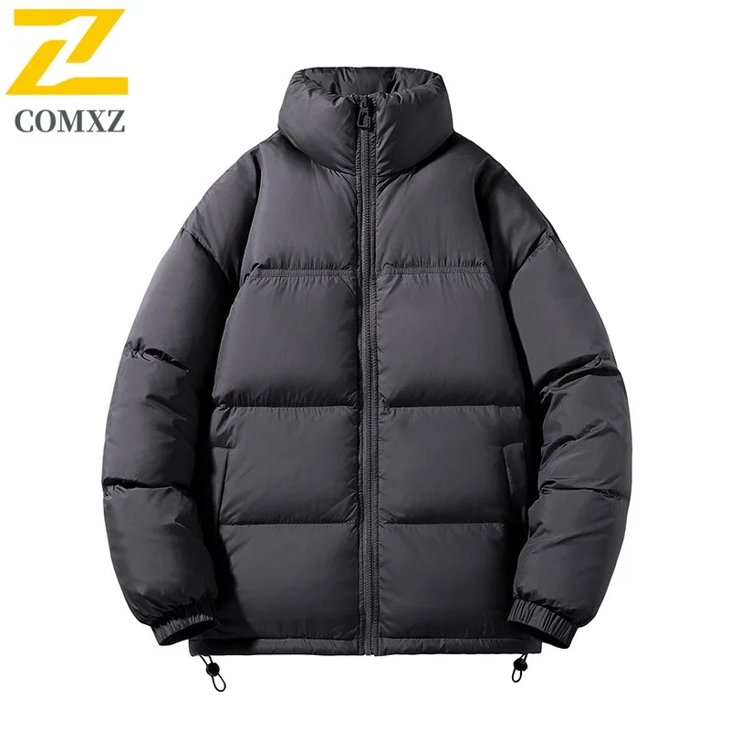 

COMXZ Cold Proof Quilted Jacket Solid Color Thickened Stand Collar Minimalist Camping Down Jacket Work Warm Men's Winter Jacket