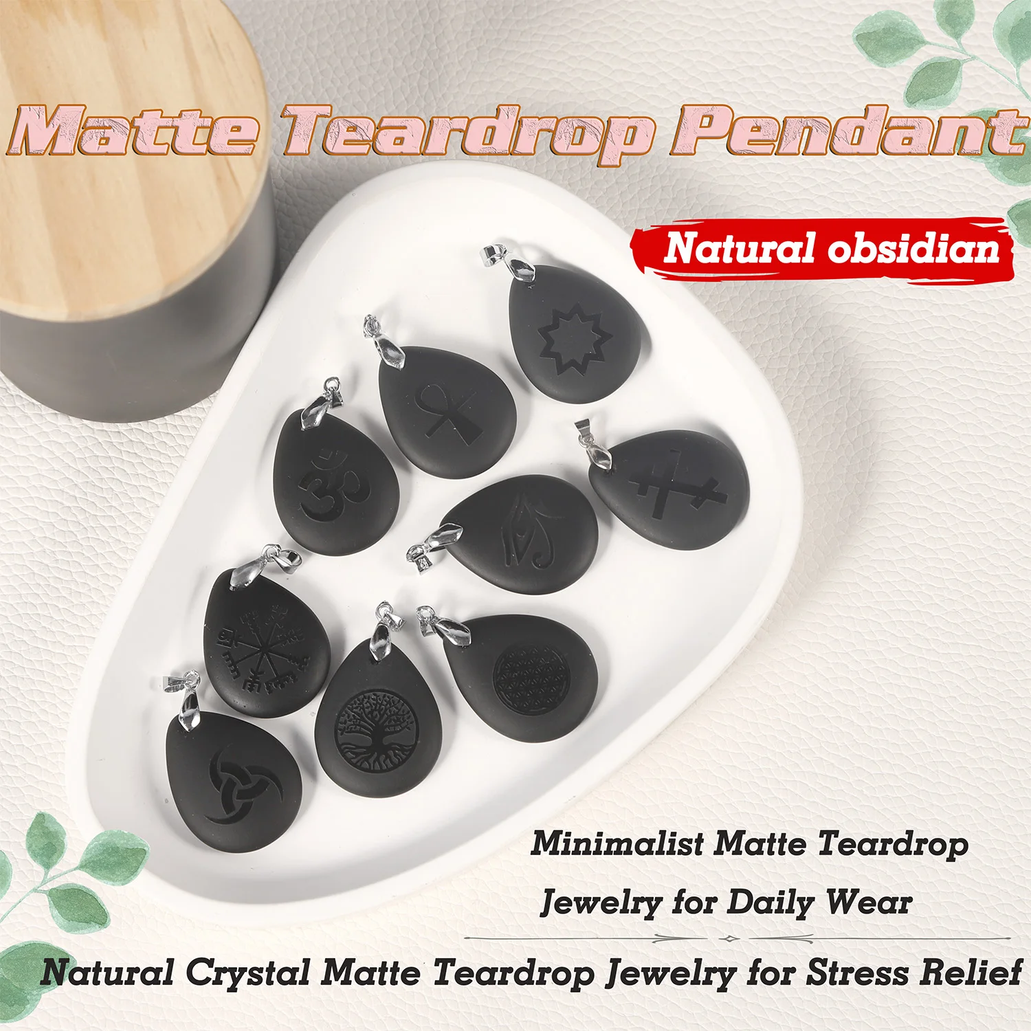 

Natural Black Obsidian Pendant Frosted Relief Crystal Necklace Retro Unique Jewelry Making DIY Supplies for Women And Men