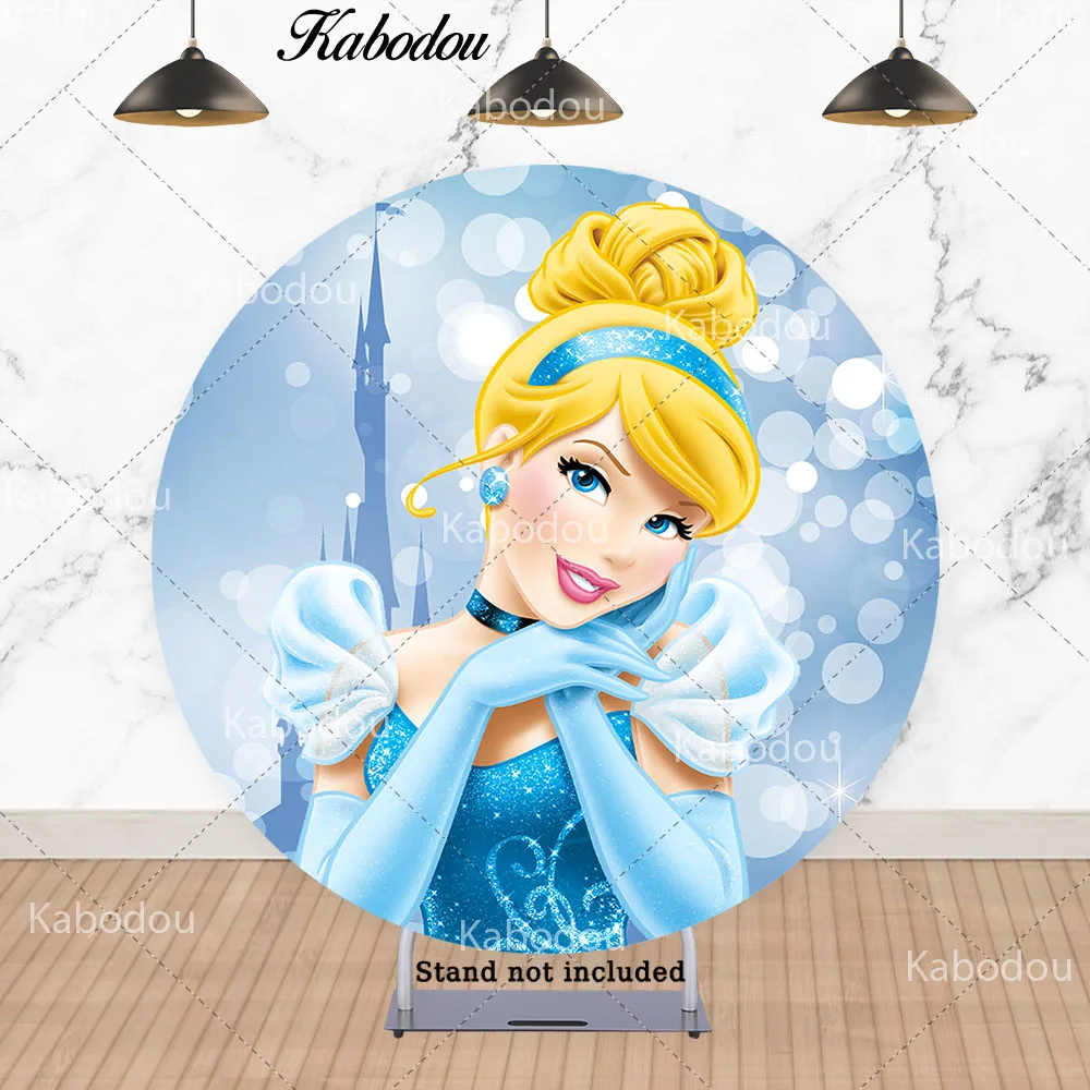 Cinderella Circle Photo Backdrop Girls Birthday Baby Shower Disney Princess Round Photography Background Cylinder Covers