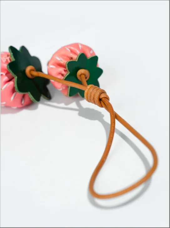 

Premium Strawberry Leather Charm Bag Accessory Mirror Car Rear View Keychain Decorative Fashion Bag Hanging Ornament