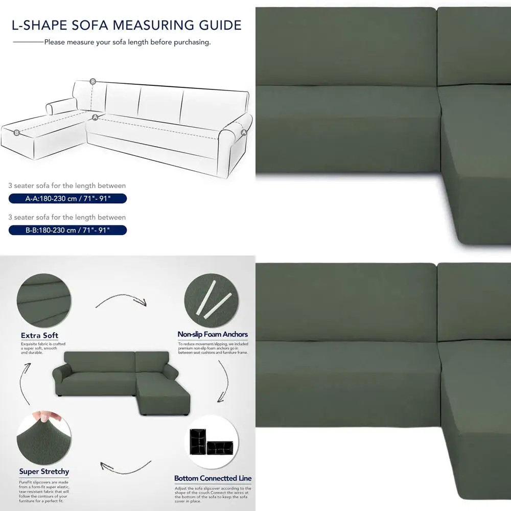 

Stretchy Sofa Covers for L-Shape Sectional, 2-Piece Spandex, Non-Slip, Elastic Base, Suitable for Kids & Pets (3-Seater + Chaise